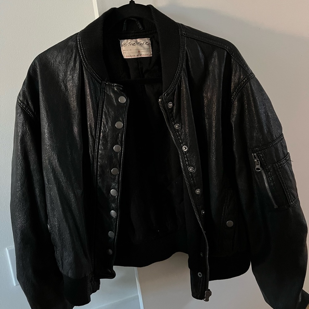 Free People Vegan Leather Bomber Jacket SZ S